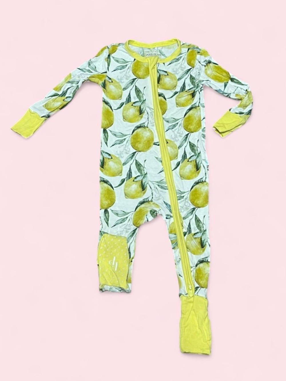 Posh Peanut Lemon Print Convertible Footie Pajamas 9-12M Bamboo Citrus VGUC